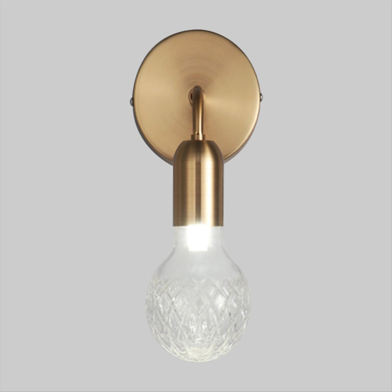Vintage Teardrop Sitting Room Sconce Light - Textured White/Clear Lattice Glass Gold Wall Lighting