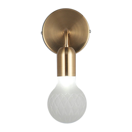 Vintage Teardrop Sitting Room Sconce Light - Textured White/Clear Lattice Glass Gold Wall Lighting