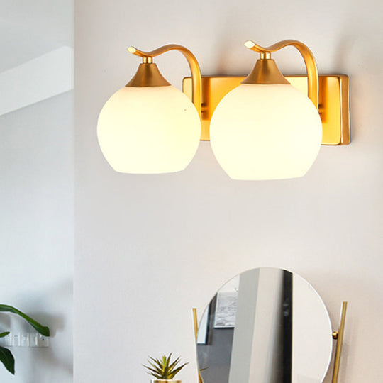 Vintage Cream Glass 2-Light Gold Wall Mounted Sconce For Bedside Lighting