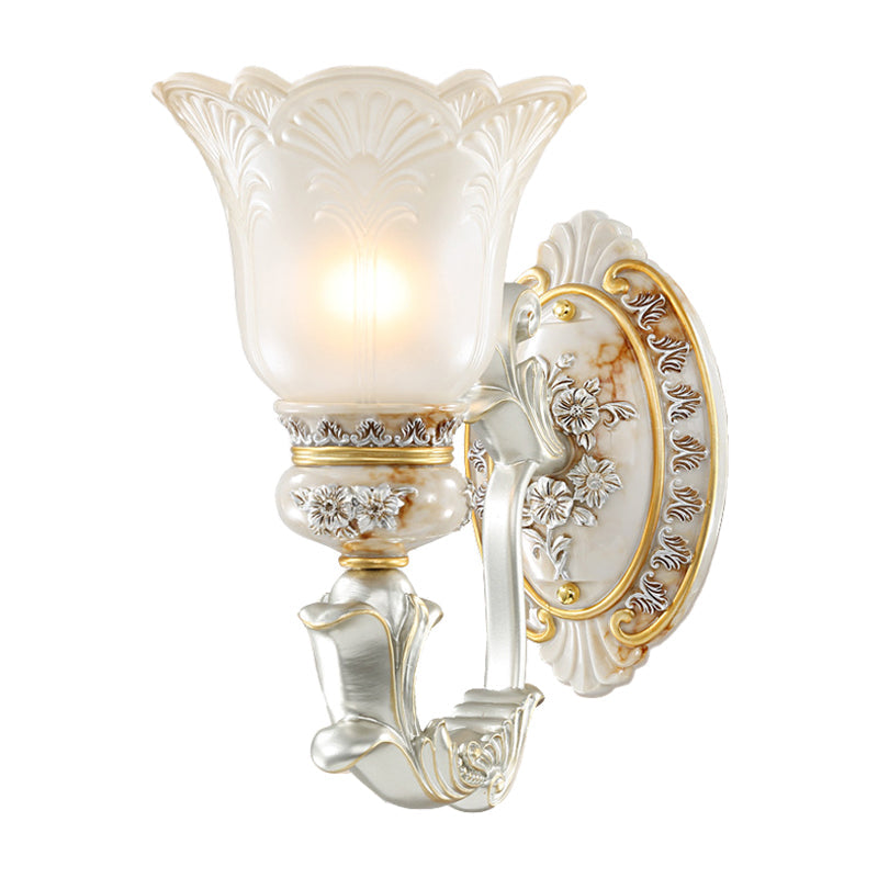 French Country Wall Sconce Light With Carved Flower Detail - Bloom Hallway Lamp