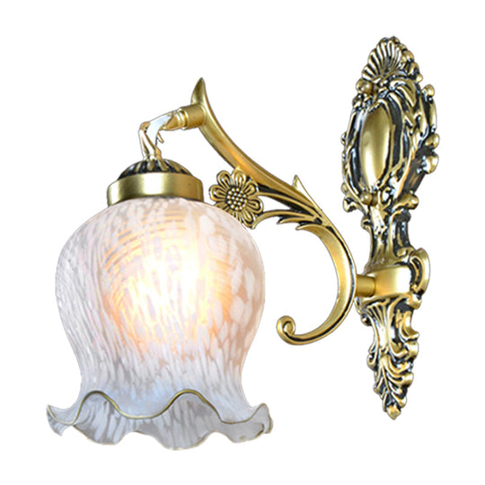 Modern White Glass Wall Mount Lamp With Gold Design - Single Head Flower Sconce Light