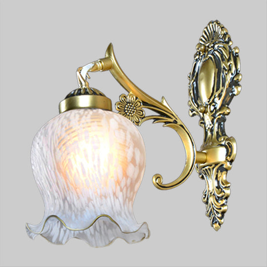 Modern White Glass Wall Mount Lamp With Gold Design - Single Head Flower Sconce Light