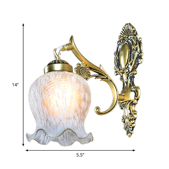 Modern White Glass Wall Mount Lamp With Gold Design - Single Head Flower Sconce Light