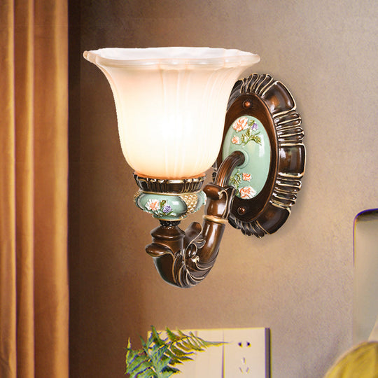 Frosted Glass Brown Wall Light - Rustic Bell Design Rural Sconce For Guest Room