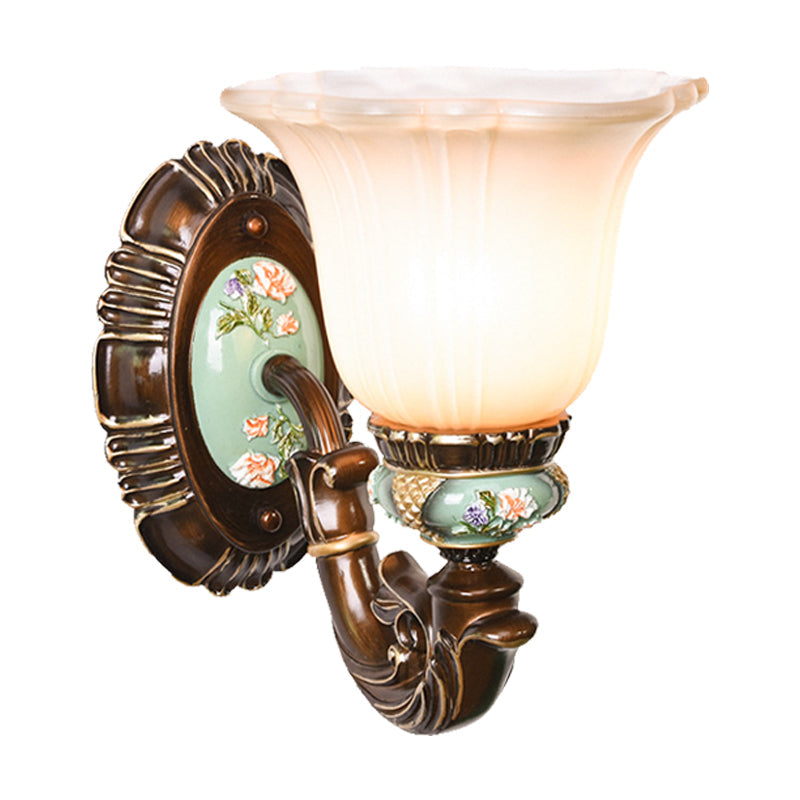 Frosted Glass Brown Wall Light - Rustic Bell Design Rural Sconce For Guest Room