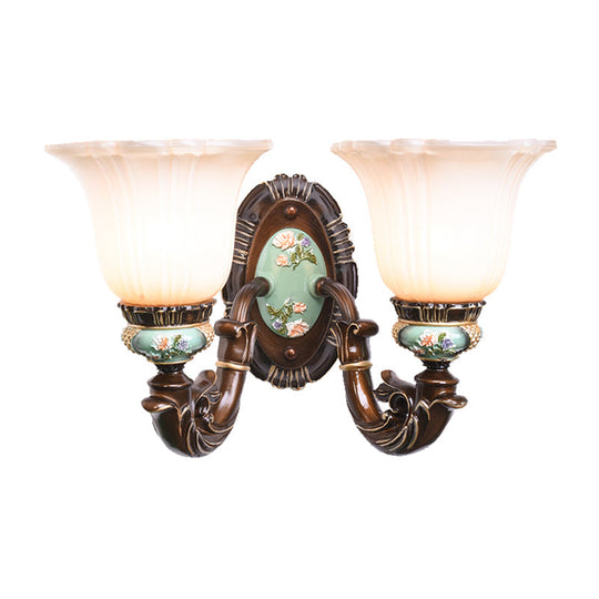 Frosted Glass Brown Wall Light - Rustic Bell Design Rural Sconce For Guest Room