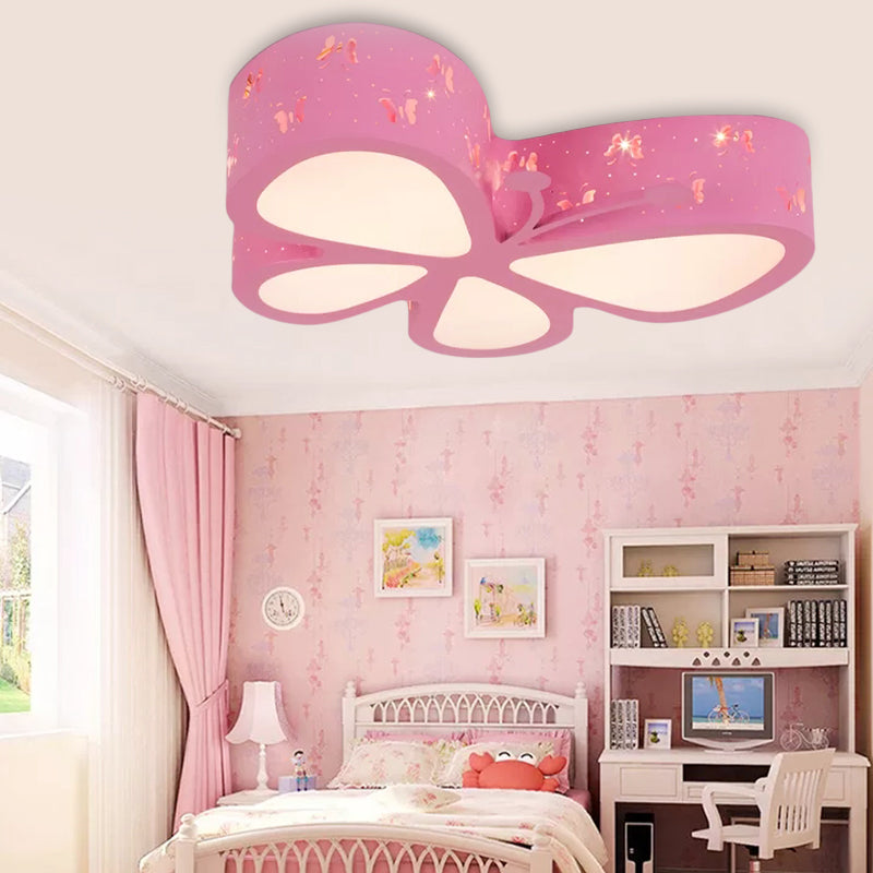 Cartoon Butterfly Led Ceiling Lamp For Girls’ Room - Flushmount Acrylic Light Pink / 19.5’ Warm