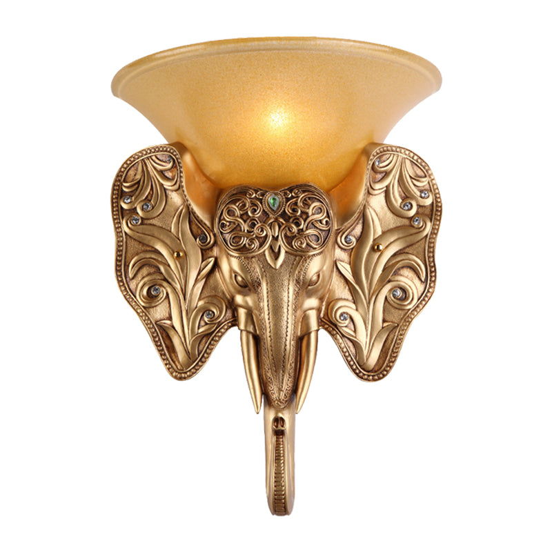 Elephant Head Design Wall Lamp - Gold Single Light Warehouse Amber Glass Bell Lighting Fixture