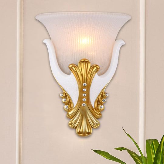 Rustic Bell Shaped Wall Sconce Lighting With Fluted Glass For Bedroom