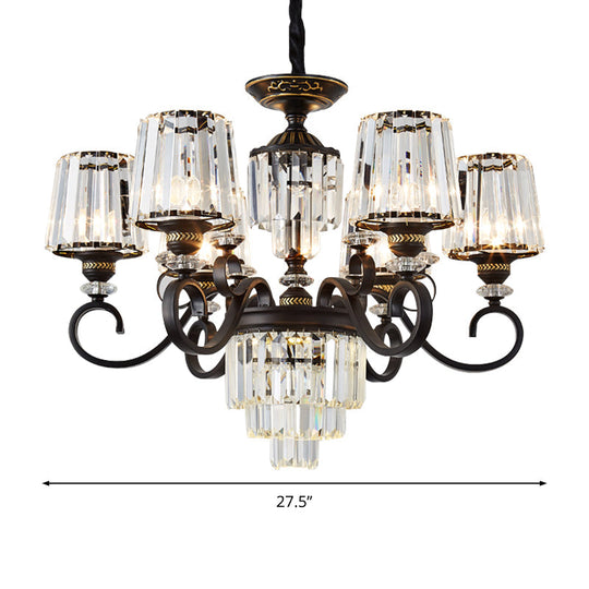 Minimalist 3-Tier Black Crystal Chandelier - 3/6 Lights With Conical Shade