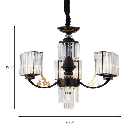 Modern Black Cuboid Chandelier With Clear Crystal Shade - Ceiling Light Fixture (3/6 Heads)
