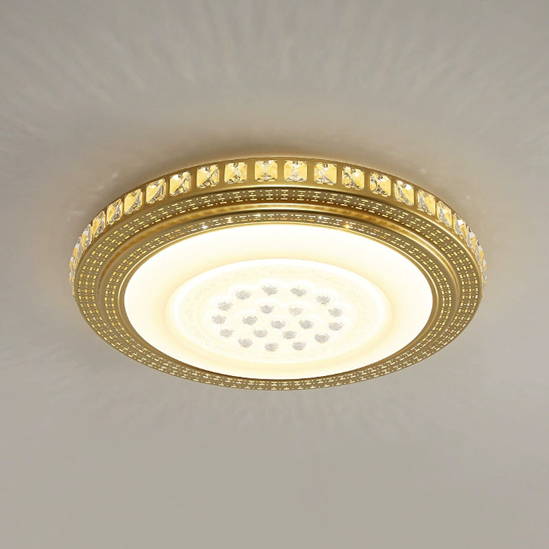 16’/19.5’ W Led Gold Flush Mount Light With Crystal Shade For Parlor Ceiling Lighting