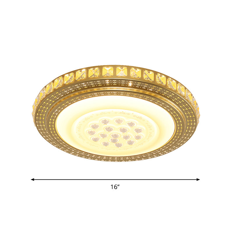 16’/19.5’ W Led Gold Flush Mount Light With Crystal Shade For Parlor Ceiling Lighting
