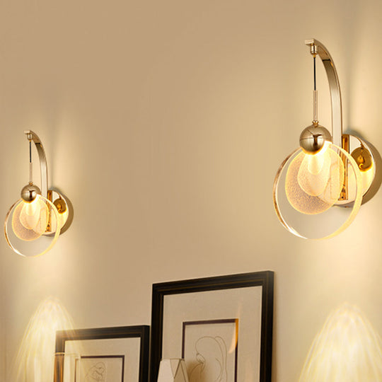 Modern Led Wall Mount Light In Gold With Crystal Shade - Perfect For Great Room Lighting