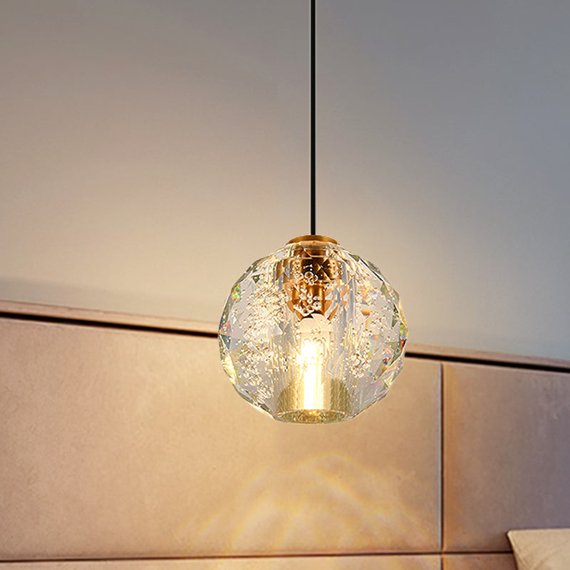 Golden Simplicity Pendant Light With Crystal Sphere For Bedroom - 1 Bulb