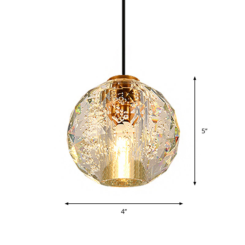 Golden Simplicity Pendant Light With Crystal Sphere For Bedroom - 1 Bulb