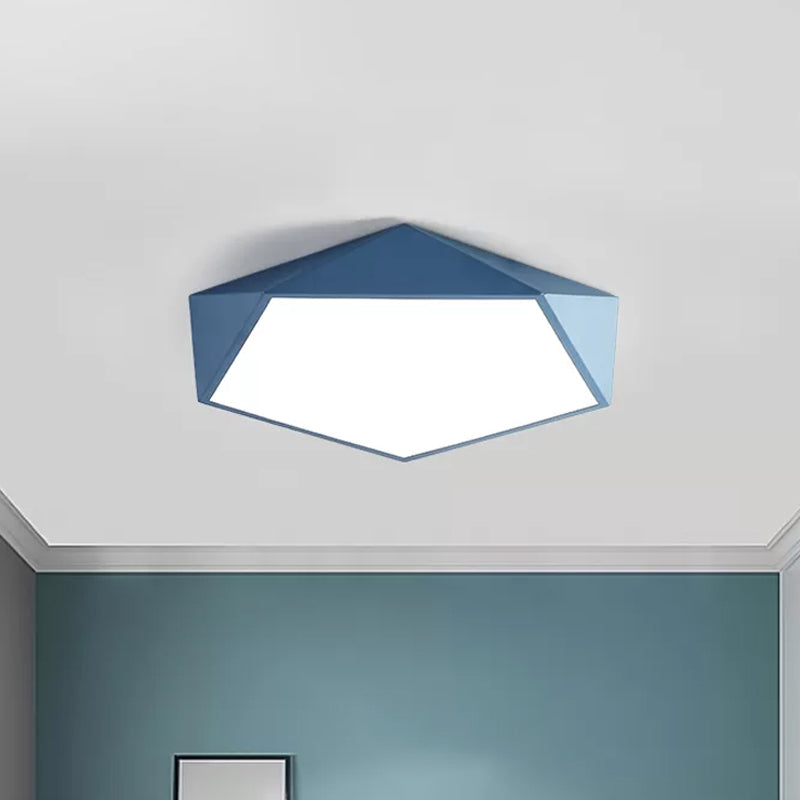 Childrens Pentagon Flushmount Led Ceiling Light Fixture In Red/Yellow/Blue Acrylic Blue