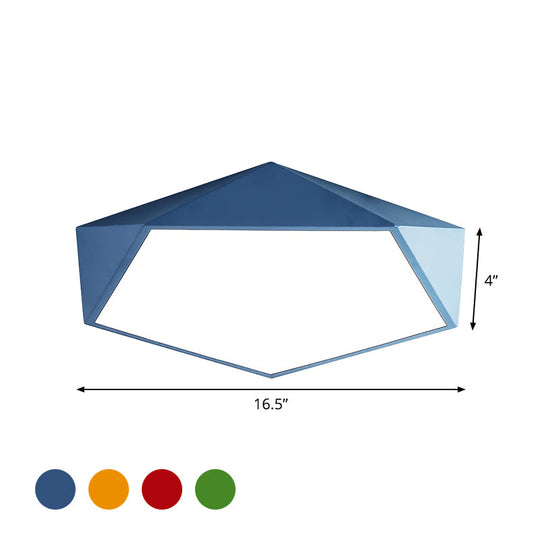 Childrens Pentagon Flushmount Led Ceiling Light Fixture In Red/Yellow/Blue Acrylic