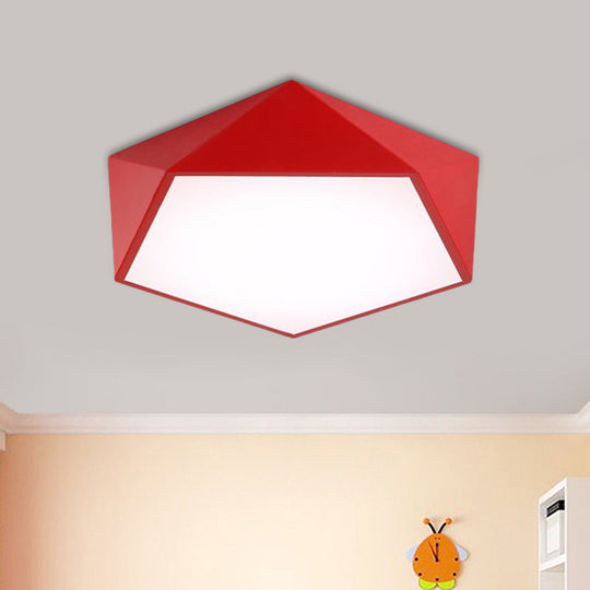 Childrens Pentagon Flushmount Led Ceiling Light Fixture In Red/Yellow/Blue Acrylic Red