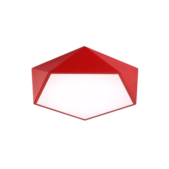 Childrens Pentagon Flushmount Led Ceiling Light Fixture In Red/Yellow/Blue Acrylic