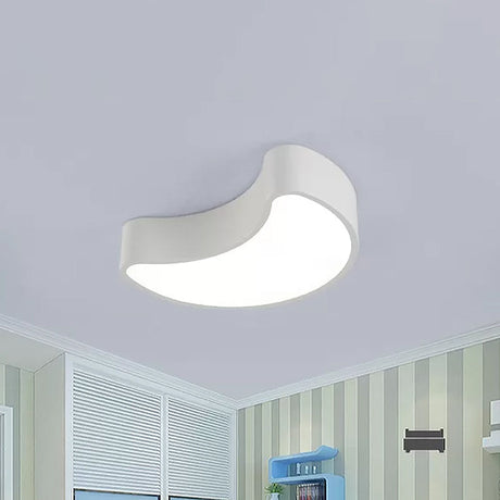 Semi-Moon Led Acrylic Flush Mount Ceiling Fixture For Kids Leisure Area - White/Red/Yellow Lighting