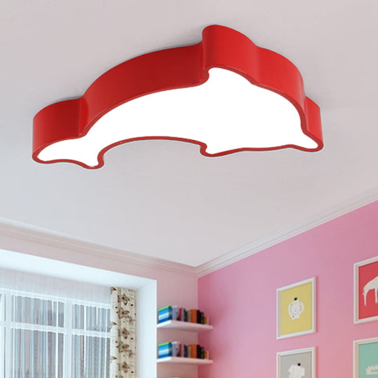 Cartoon Dolphin Led Flushmount Light For Children’s Room - Acrylic Ceiling Mounted Green/Blue/Red