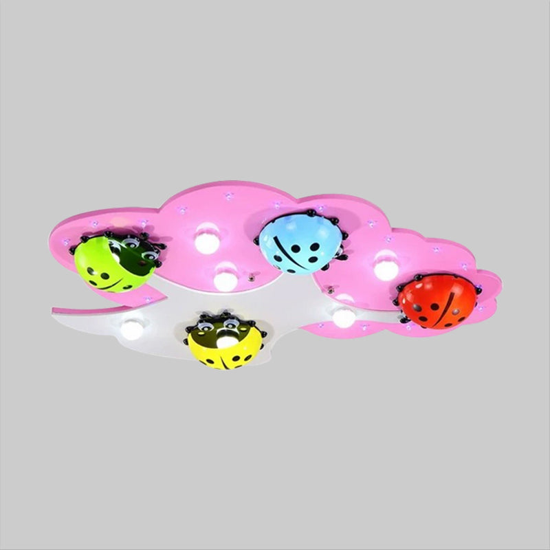 Kid’s Led Ladybug Ceiling Light In Pink/Green With Acrylic Shade