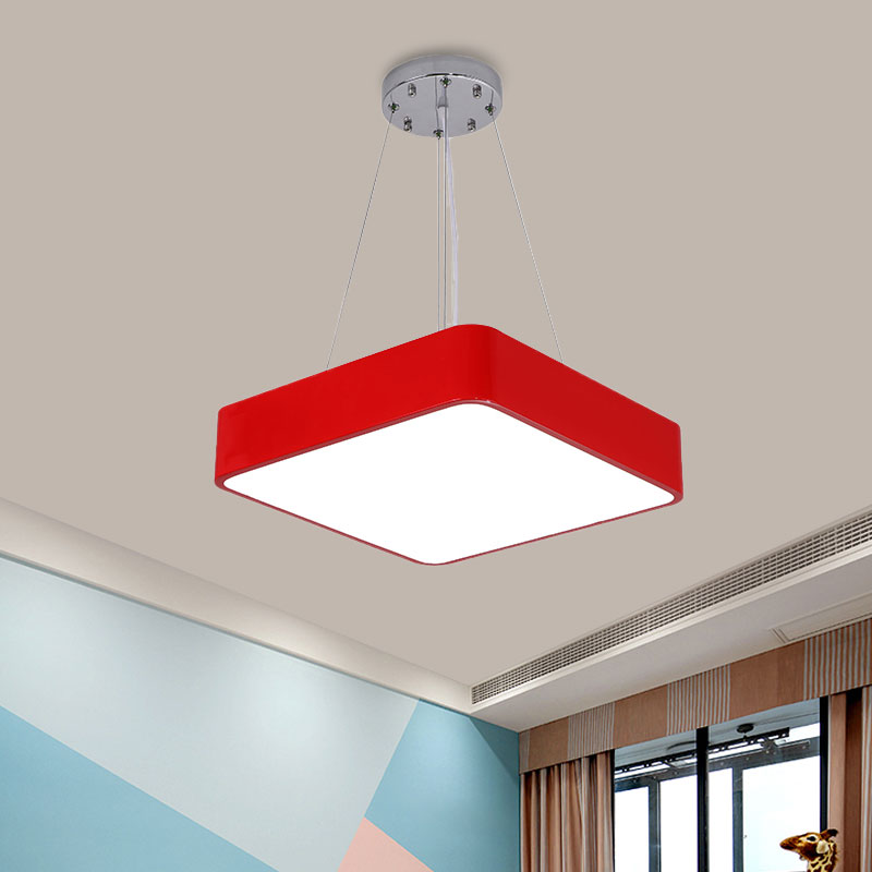Nordic Style Led Kindergarten Chandelier: Square Acrylic Pendant Light In Yellow/Red/Blue Red