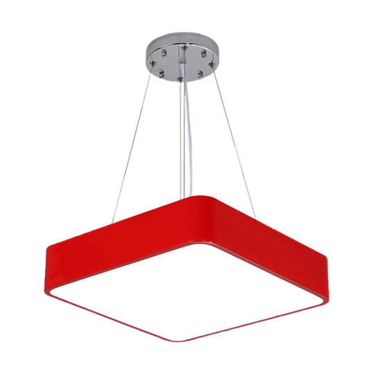 Nordic Style Led Kindergarten Chandelier: Square Acrylic Pendant Light In Yellow/Red/Blue