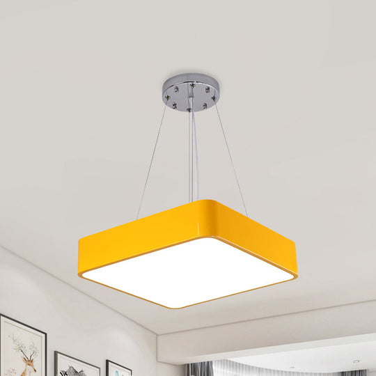 Nordic Style Led Kindergarten Chandelier: Square Acrylic Pendant Light In Yellow/Red/Blue