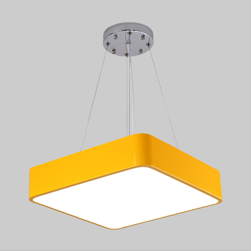Nordic Style Led Kindergarten Chandelier: Square Acrylic Pendant Light In Yellow/Red/Blue