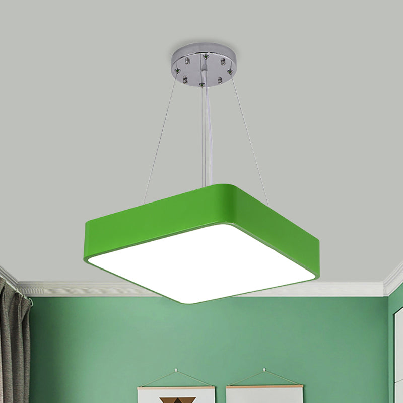 Nordic Style Led Kindergarten Chandelier: Square Acrylic Pendant Light In Yellow/Red/Blue Green