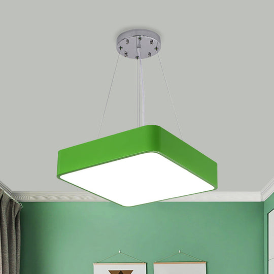 Nordic Style Led Kindergarten Chandelier: Square Acrylic Pendant Light In Yellow/Red/Blue Green