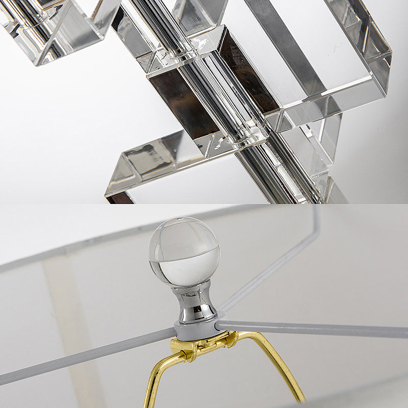 Aubrey - White Fabric Table Lamp With Clear Glass Block Deco