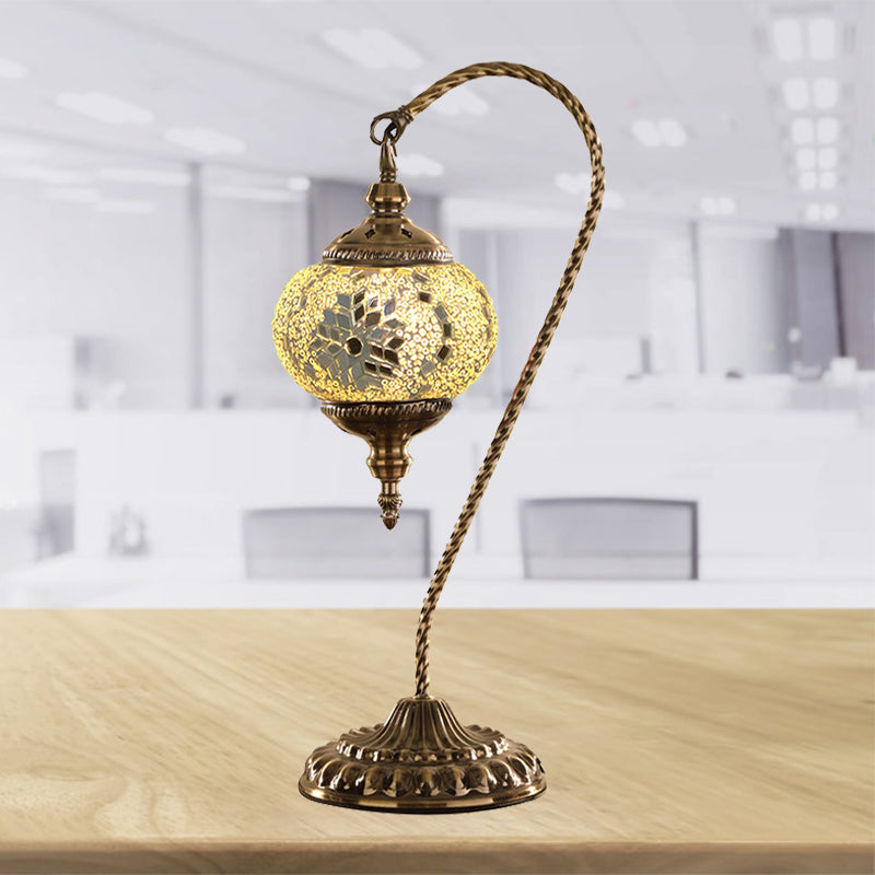 Naomi - Traditional Red/White/Yellow Glass Desk Lamp With Metal Base White