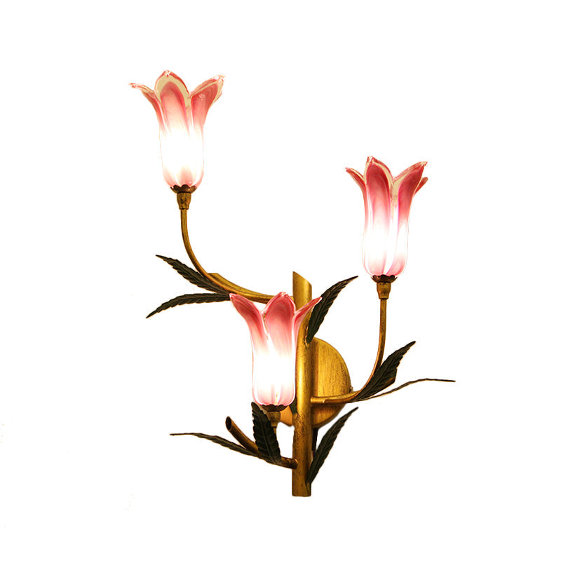 Retro Gradient Pink/Red Tulip Sconce - 3-Light Wall Lighting For Stylish Living Room Decor