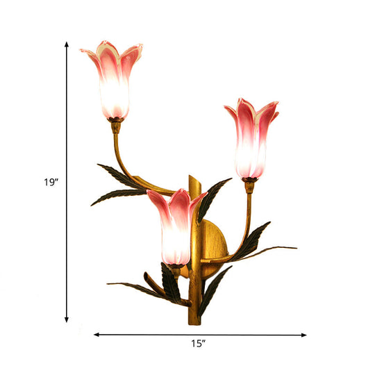 Retro Gradient Pink/Red Tulip Sconce - 3-Light Wall Lighting For Stylish Living Room Decor