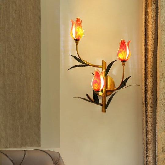 Retro Gradient Pink/Red Tulip Sconce - 3-Light Wall Lighting For Stylish Living Room Decor Red