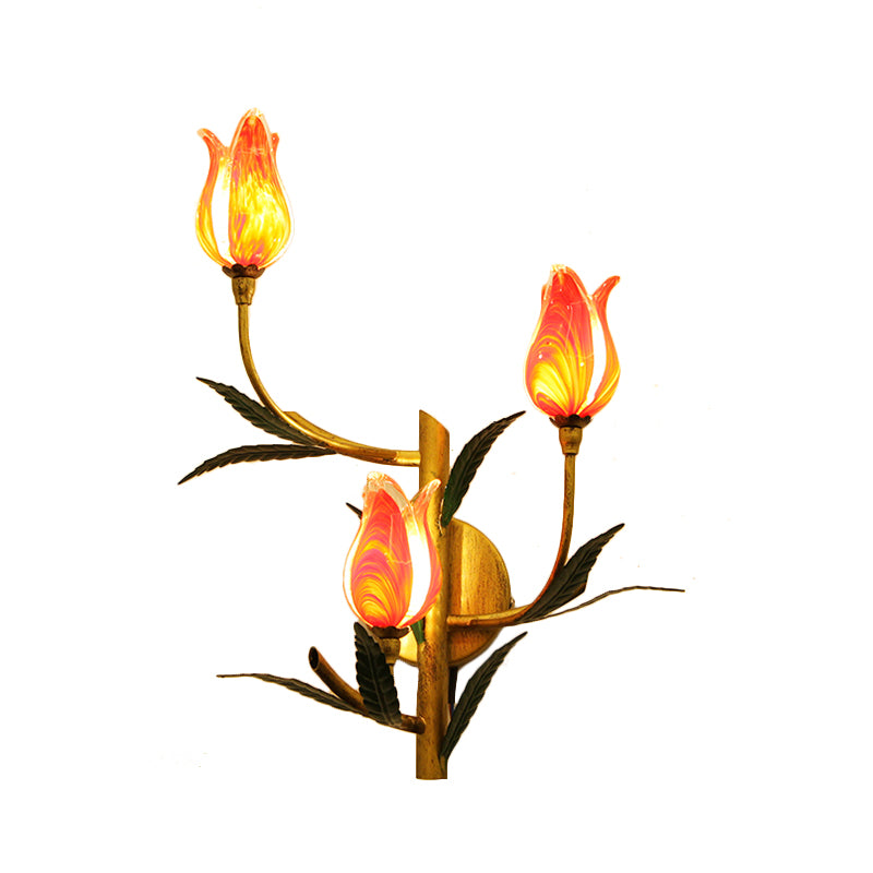 Retro Gradient Pink/Red Tulip Sconce - 3-Light Wall Lighting For Stylish Living Room Decor