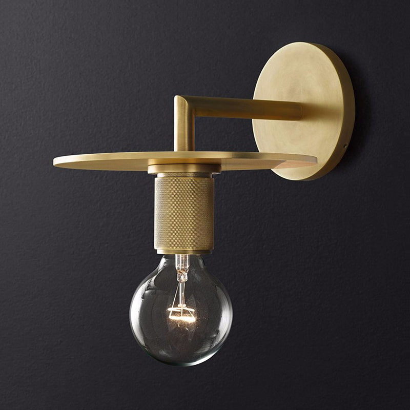 Sleek 1-Bulb Wall Mount Lamp: Minimalistic Exposed Bulb Metal Sconce In Black/Brass/Chrome Finish