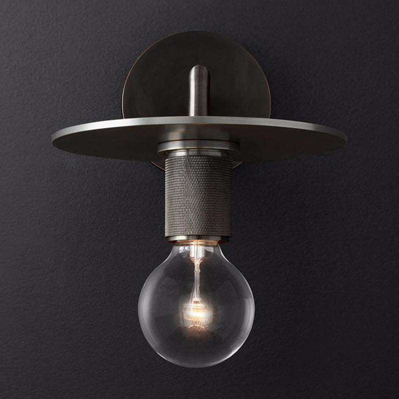 Sleek 1-Bulb Wall Mount Lamp: Minimalistic Exposed Bulb Metal Sconce In Black/Brass/Chrome Finish
