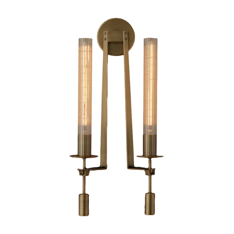 Minimalist Metal Tube Bathroom Wall Mount Light | 1/2-Head Brass/Black/Chrome Sconce Fixture