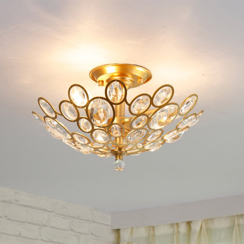 Crystal Flushmount Retro Silver/Gold Bubble Ring Chandelier Lighting - 3 - Bulb Clear Faceted Ideal