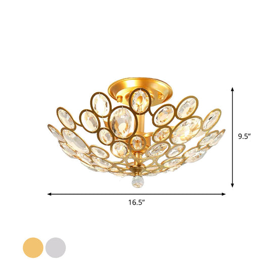 Crystal Flushmount Retro Silver/Gold Bubble Ring Chandelier Lighting - 3 - Bulb Clear Faceted Ideal