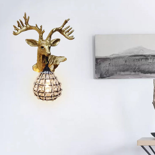 Traditional Resin Elk Wall Sconce - Bedroom Lighting Fixture (1 Light) In Black/Gold Left/Right