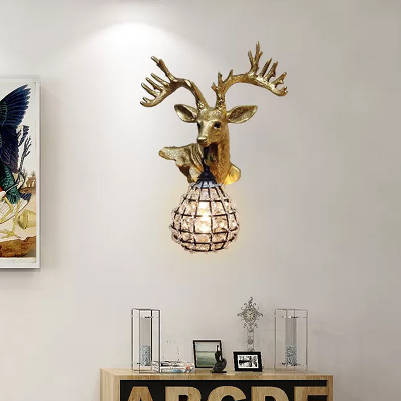 Traditional Resin Elk Wall Sconce - Bedroom Lighting Fixture (1 Light) In Black/Gold Left/Right