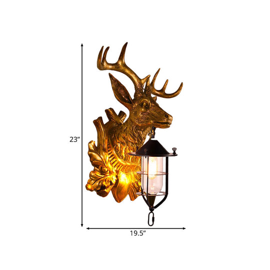 Farmhouse Gold Resin Deer Head Sconce Light: 1-Light Wall Mount Lamp For Doors