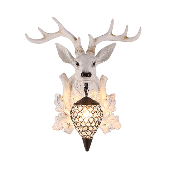 Rustic White Elk Wall Sconce With Crystal Shade - Indoor Lighting Fixture