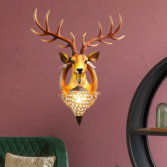 Clear Beveled Crystal Sconce With Rural White/Brown/Black Finish And Faux Elk Backplate - Bedroom