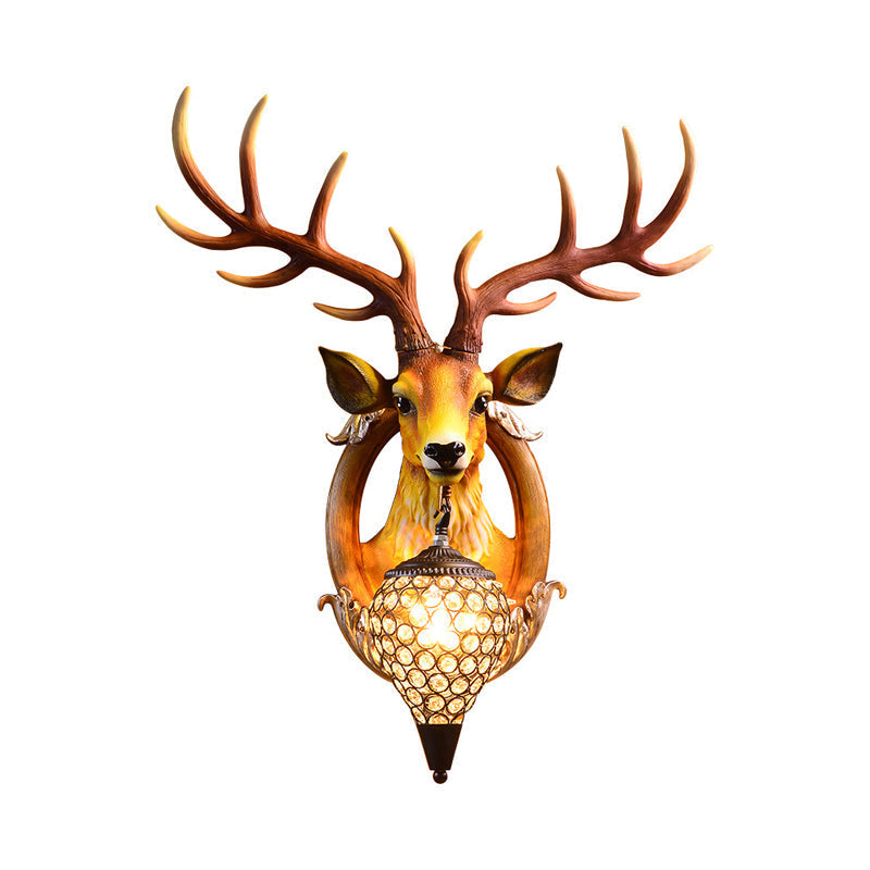 Clear Beveled Crystal Sconce With Rural White/Brown/Black Finish And Faux Elk Backplate - Bedroom